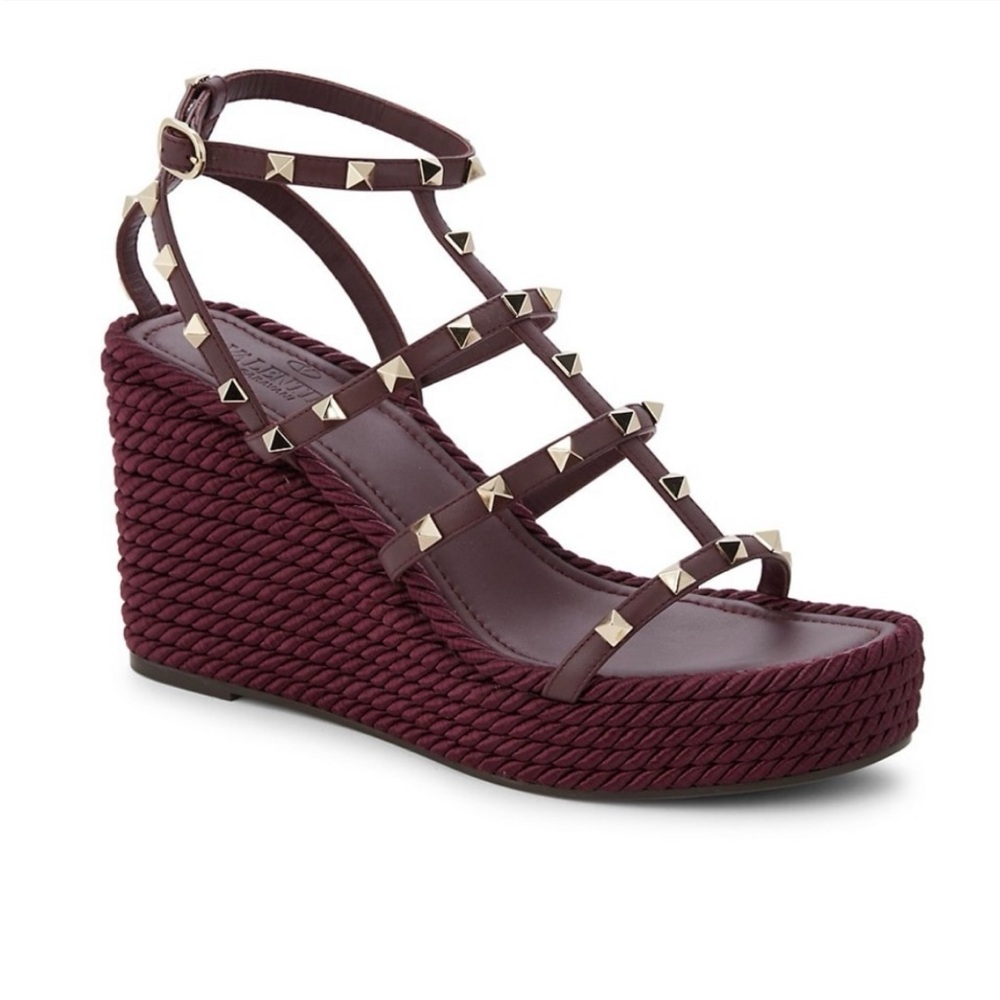 Women's Burgundy Studded Wedge Sandals